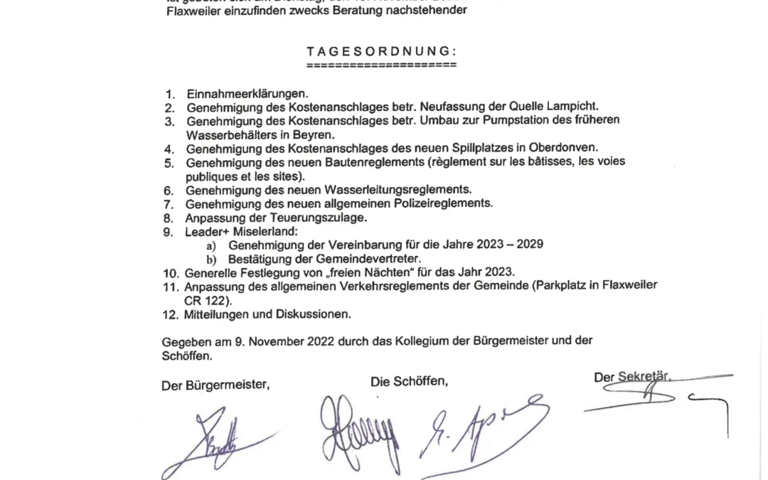 Tagesordnung der Gemeinderatssitzung – 15.11.2022