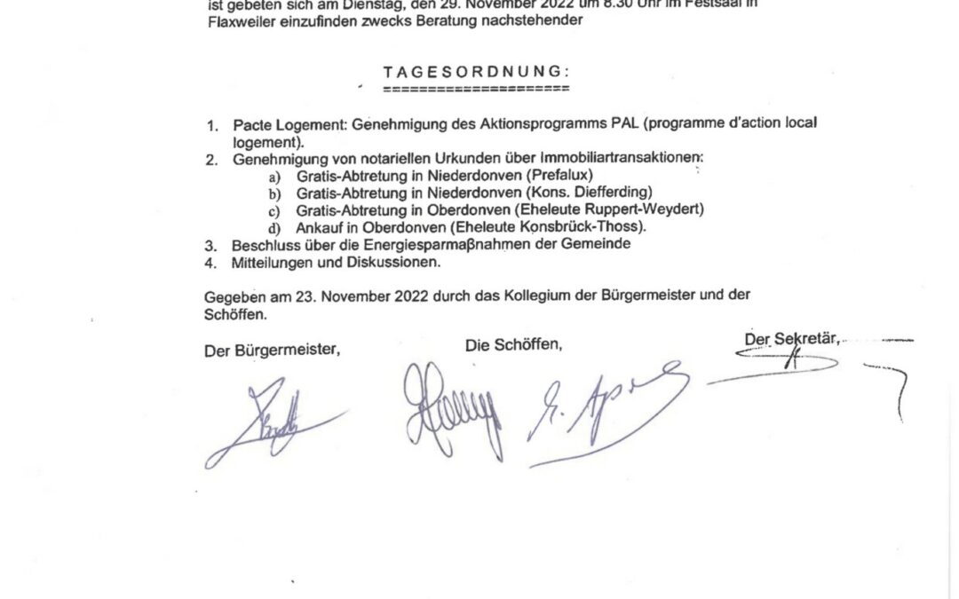 Tagesordnung der Gemeinderatssitzung – 29.11.2022