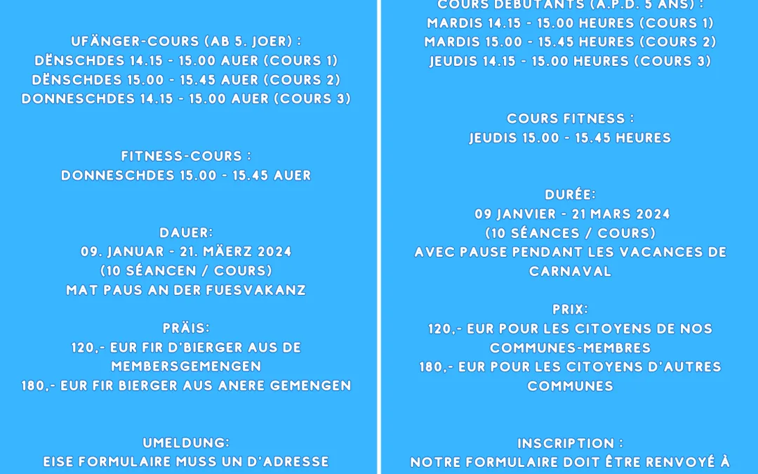 BILLEK – Cours de natation – Hiver 2024