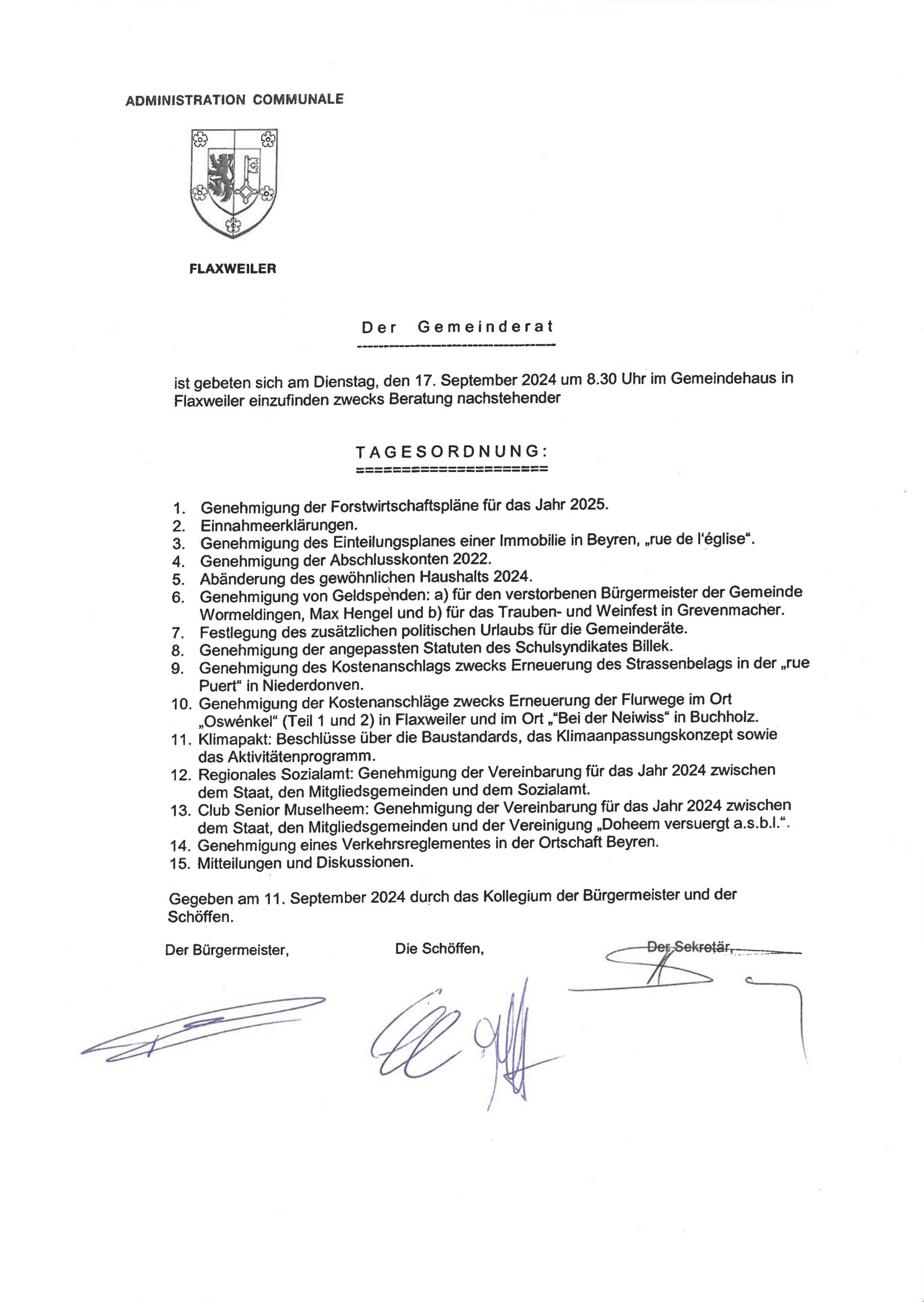 Gemeinderat - Tagesordnung - 17.09.24