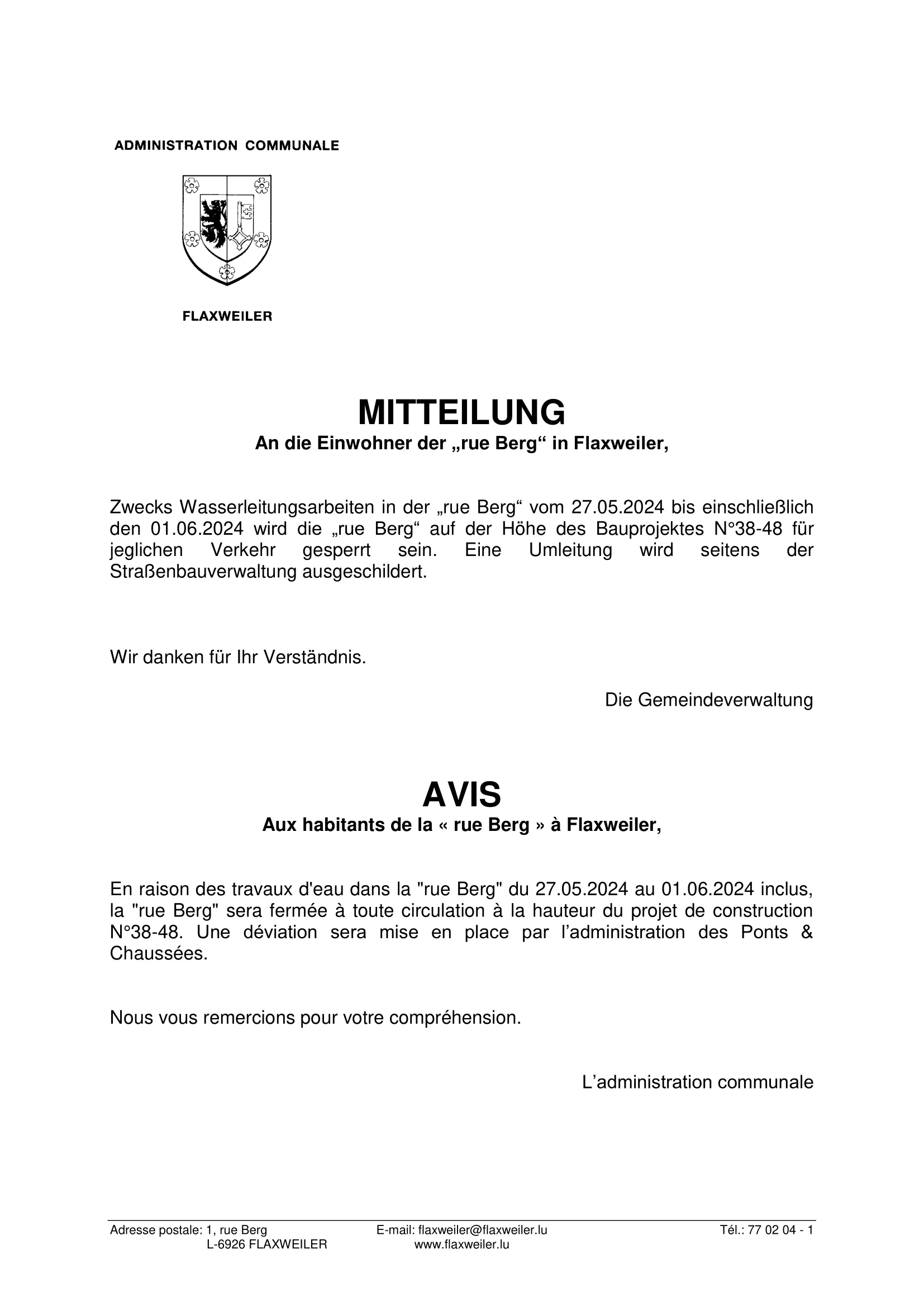 Avis rue Berg route barrée-mai 2024-1