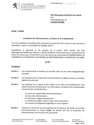 Autorisation - Ministre de l'Environnement, du Climat et de la Biodiversité - Commune de Flaxweiler - Réf.107804