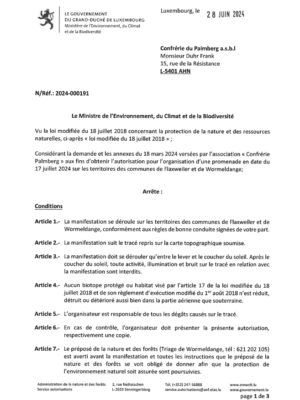 Autorisation - Ministre de l'Environnement, du Climat et de la Biodiversité - Commune de Flaxweiler - Réf.2024 - 000191