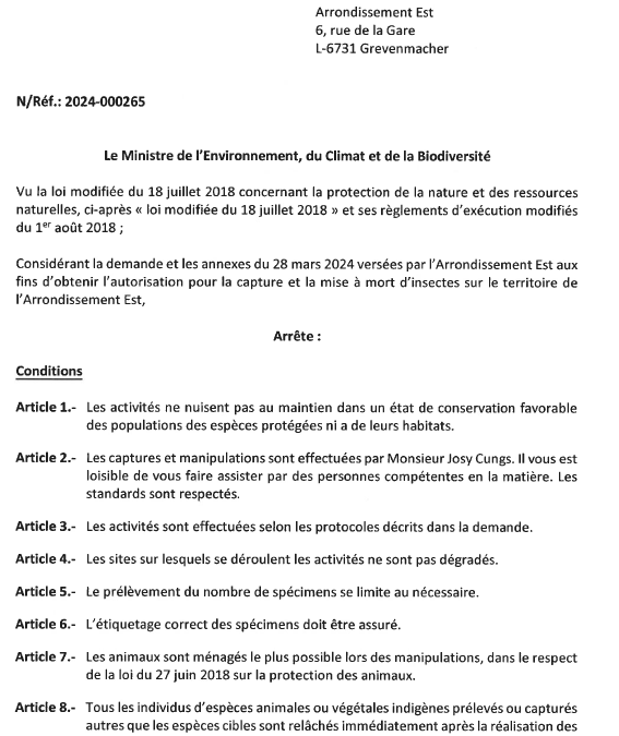 Autorisation – Ministre de l’Environnement, du Climat et de la Biodiversité – Arrondissement Est – Réf. 2024-000265