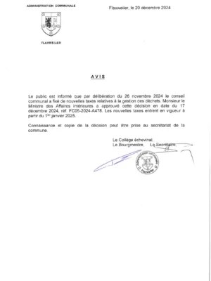 Avis au public - Nouvelles Taxes relatives à la gestion des déchets - Réf. FC05-2024-A478