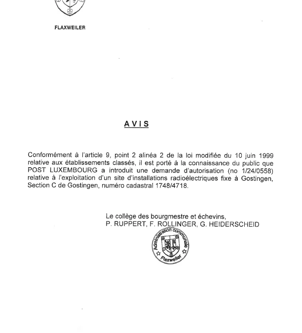 Demande d’autorisation – POST LUXEMBOURG – Réf.: 1/24/0558