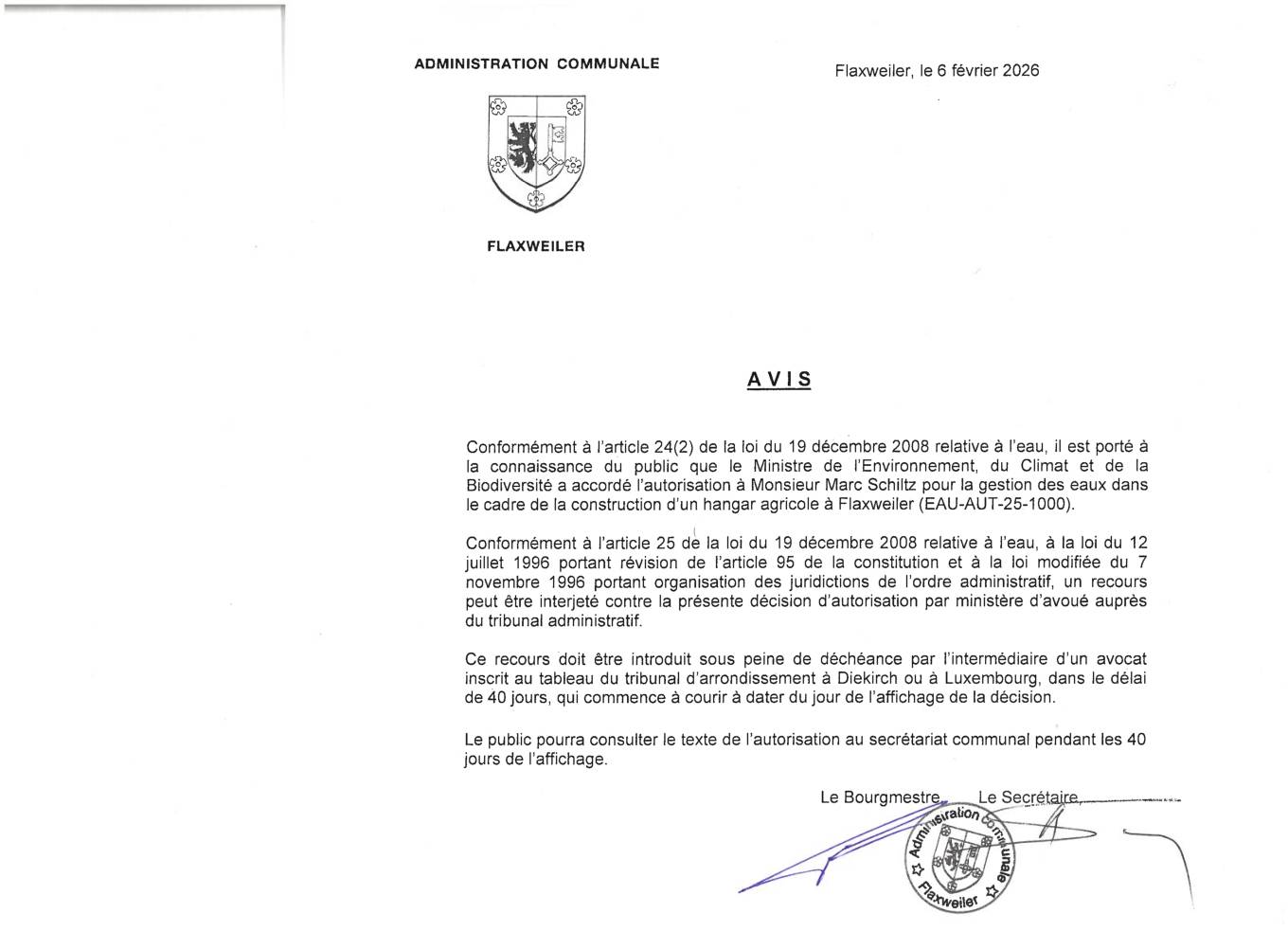 Autorisation – Marc SCHILTZ – EAU-AUT-25-1000