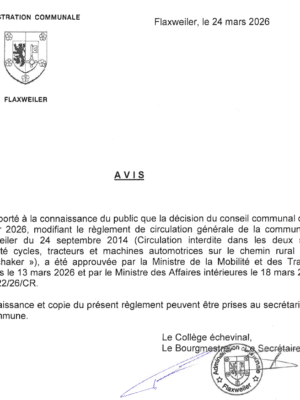 Modification du règlement de circulation sur le chemin rural "op Tueschaker"