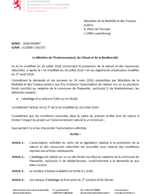 Autorisation – Ministère de l’Environnement, du Climat et de la Biodiversité – Ministère de la Mobilité et des Travaux publics – Réf.: 2026-000647