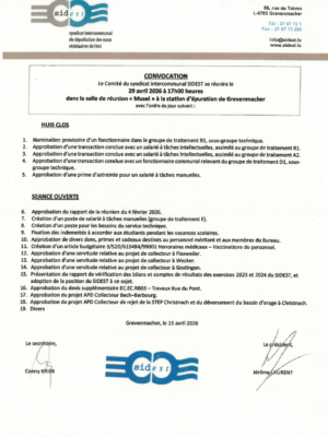 Convocation – SIDEST – Réunion du comité – 29/04/2026