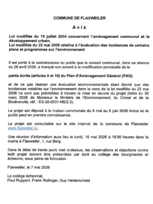 Avis sur la modification ponctuelle de la partie écrite du Plan d'Aménagement Général (PAG)