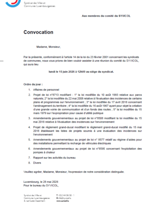 Convocation – SYVICOL – Réunion du comité – 15/06/2026