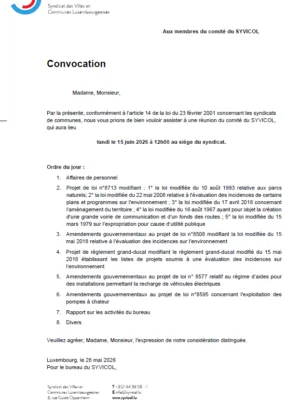 Convocation – SYVICOL – Réunion du comité – 15/06/2026