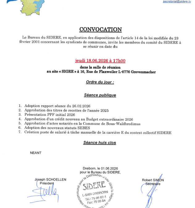 Convocation – SIDERE – Réunion du comité – 18/06/2026