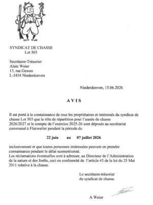 Avis - Syndicat de chasse - Lot 503
