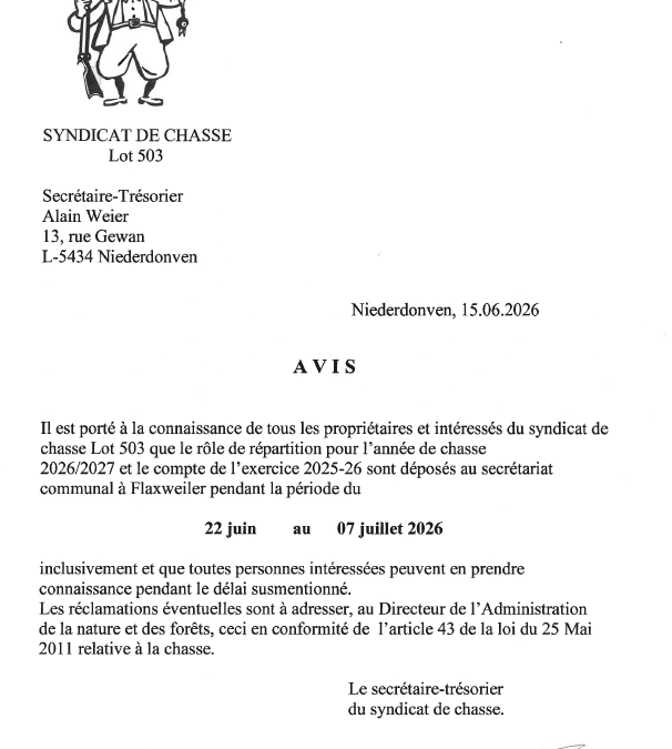Avis – Syndicat de chasse – Lot 503