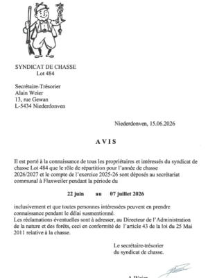 Avis - Syndicat de chasse - Lot 484