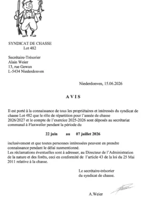 Avis - Syndicat de chasse - Lot 482