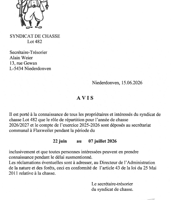 Avis – Syndicat de chasse – Lot 482