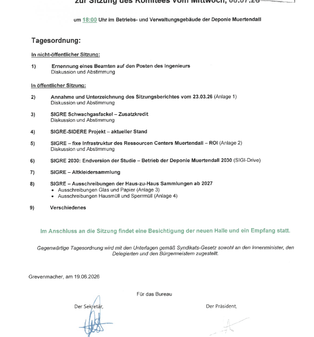 Convocation – SIGRE – Réunion du comité – 08/07/2026
