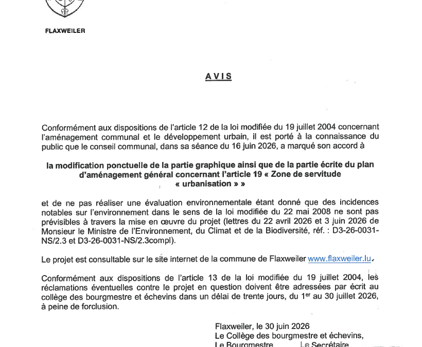 Avis sur la modification ponctuelle de la partie graphique ainsi que de la partie écrite du PAG
