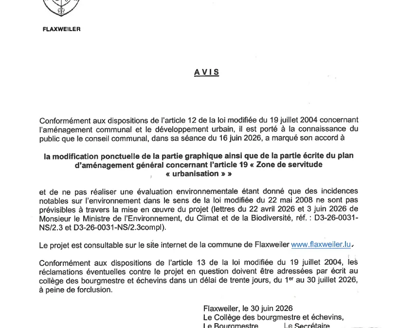 Avis sur la modification ponctuelle de la partie graphique ainsi que de la partie écrite du PAG