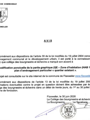 Avis sur la modification ponctuelle de la partie graphique du PAP "Quartier existant"