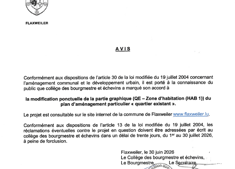 Avis sur la modification ponctuelle de la partie graphique du PAP « Quartier existant »