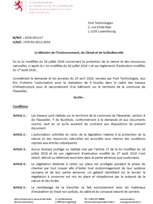 Autorisation – Ministère de l’Environnement, du Climat et de la Biodiversité – Post Technologies – Réf.: 2026-001117
