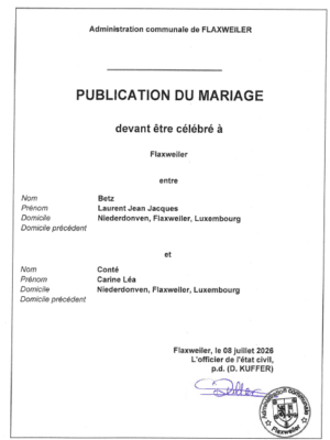Publication du mariage – Betz & Conté