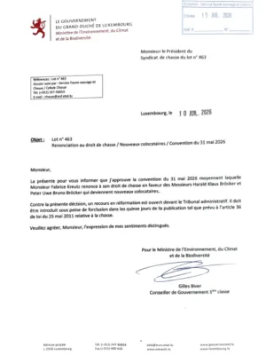 Avis au Public - Syndicats de chasse lot 463 - Renonciation aux droits de chasse / Nouveaux colocataires