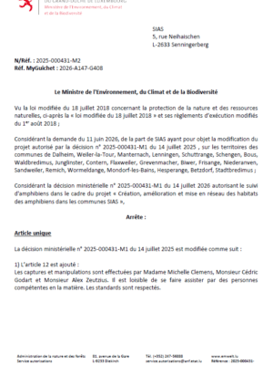 Autorisation – Ministère de l’Environnement, du Climat et de la Biodiversité – SIAS– Réf.: 2026-000431-M2