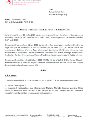 Autorisation – Ministère de l’Environnement, du Climat et de la Biodiversité – SIAS– Réf.: 2026-000431-M2