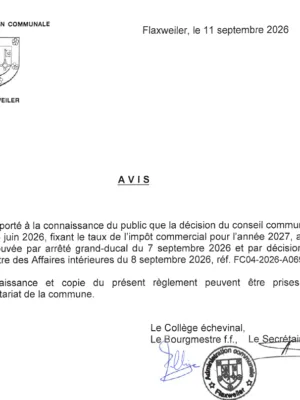 Avis- Taux de l’impôt commercial pour l’année 2027 – Réf. FC04-2026-A069