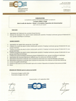 Réunion du comité du SIDEST – 07.10.2026 – Ordre du jour