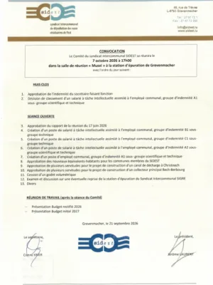 Réunion du comité du SIDEST – 07.10.2026 – Ordre du jour