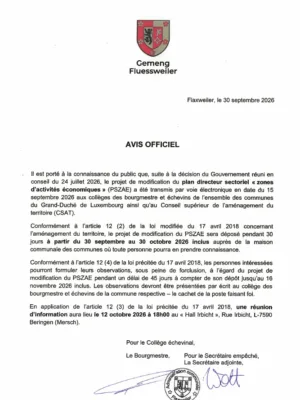 Avis Officiel - Le projet de modification du plan directeur sectoriel « zones d'activités économiques » (PSZAE)