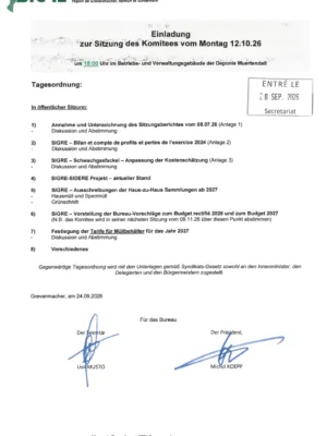 Convocation – SIGRE – Réunion du comité – 12.10.2026