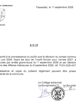 Avis - Taux de l’impôt foncier pour l’année 2027 – Réf. FC03-2026-A075