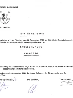Nachtrag zur Tagesordnung der Gemeinderatssitzung - 14/09/2026