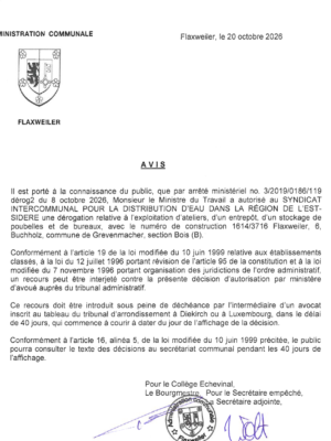 Autorisation – Ministère du Travail – SIDERE – Réf.: 3/2019/0186/119dérog2