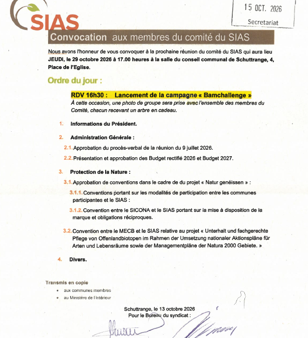 Convocation – SIAS – Réunion du comité – 29/10/2026
