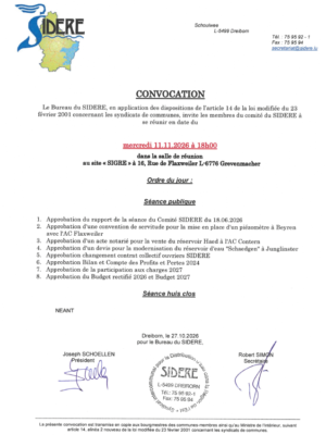 Convocation – SIDERE – Réunion du comité – 11.11.2026