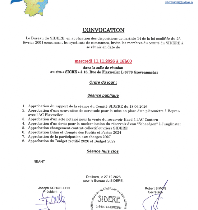 Convocation – SIDERE – Réunion du comité – 11.11.2026