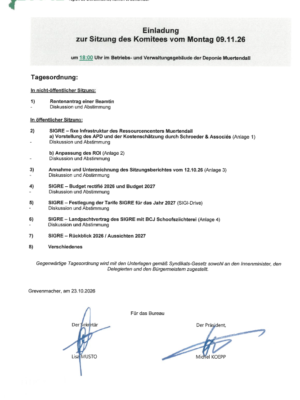 Convocation – SIGRE – Réunion du comité – 09.11.2026