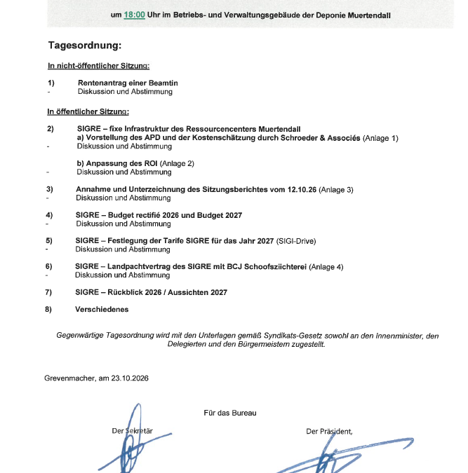 Convocation – SIGRE – Réunion du comité – 09.11.2026