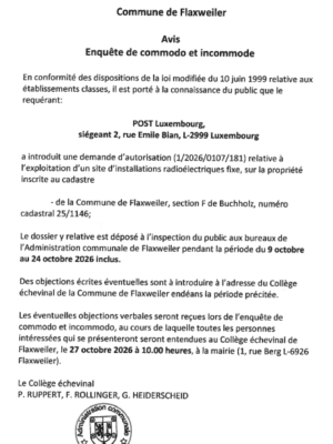 Demande d’autorisation – Post Luxembourg – Réf.: 1/26/0107