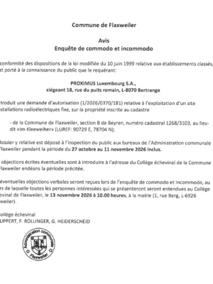Demande d’autorisation – Proximus Luxembourg S.A. – Réf.: 1/2026/0370/181